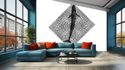 Blue whale silhouette, The whale is facing to the right and its body is curving around the shape of the diamond Wall mural