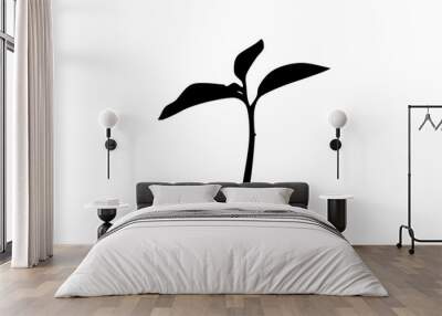 Tree sapling, sprout, black isolated silhouette Wall mural