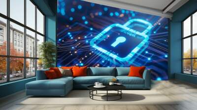 access protection to digital data with encryption technology, concept of  online cyber security, secure padlock protect login to database  Wall mural