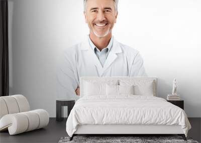 friendly adult dentist doctor Man with crossed arms in medical uniform - medium shot on transparent white background png file for healthcare designs Wall mural