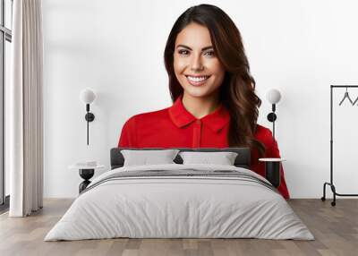 portrait of young woman with red shirt, transparent background Wall mural