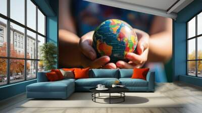 globe world in hands  Wall mural