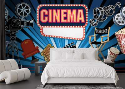 Film Reels, Clapper board and movie projector Wall mural