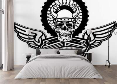 Skull motorcycle engine. Skeleton and Motorbike Wall mural