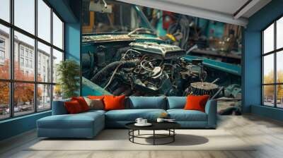 Car auto mechanic repair, engine automotive, and motor repair. Generative Ai Wall mural