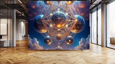 34 Mystical occult 3D render of levitating sacred symbolic geometry Wall mural