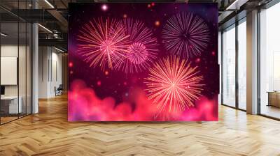 Abstract fireworks space nebula galaxy supernova background, celebration of new year christmas holiday event, 3d modern contemporary digital artwork, colorful illustration fantasy landscape wallpaper. Wall mural