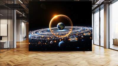 Creation of a celestial system, 3d digital representation Wall mural