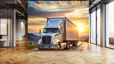 Cross-country truck hauling cargo isolated on a highway gradient background Wall mural