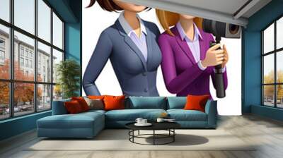 Two young businesswomen gossip, steadicam shot Wall mural