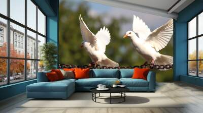 White doves in chains, for freedom day, peace day or juneteenth Wall mural