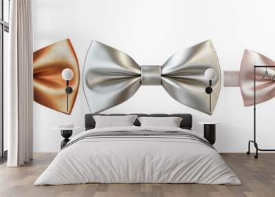 Set of bow ties in metallic colors isolated on transparent background Wall mural