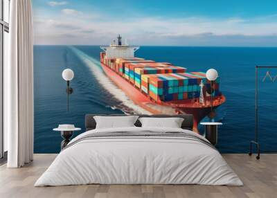 Container ship is a global network of cargo transportation, global import and export trade, transportation and logistics business. Global business, business growing and supporting business success. Wall mural