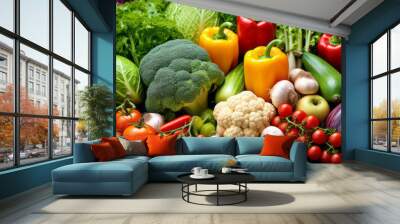 Freshly harvested organic vegetables. Safe and secure agricultural products. Concept for vegetarian and vegan, healthy food agriculture and food. Wall mural