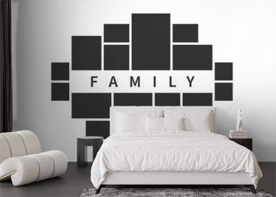 Family photo collage frames template for interior design. Vector collage layout for photo montage. Wall mural