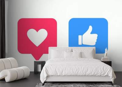 Like or thumb up and heart vector modern icons. Design elements for social network, marketing, smm, app, interface and ad. Wall mural