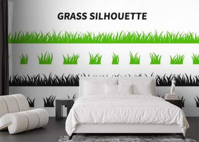 Vector set of green grass silhouettes isolated on white background. Natural, eco, bio, organic. Illustration for concept design. Wall mural