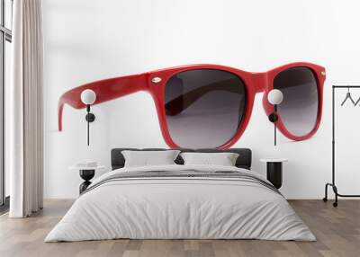 red sunglasses on white background Wall mural