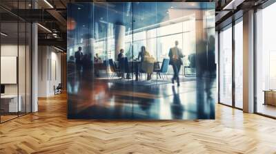 Blurred business people meeting in modern office building conference room, Generative AI Wall mural