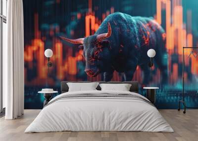 Financial and business abstract background with candle stock graph chart. Bull vs bear concept traders concept Wall mural