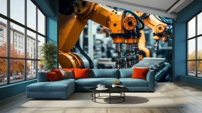 industrial machine automatic robotic arm, smart modern factory automation using advanced machines, industrial 4.0 manufacturing process, Generative AI Wall mural