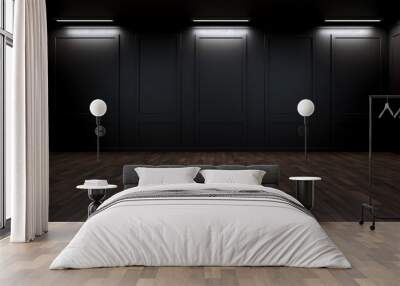 wood floor with dark black wall for present product Wall mural