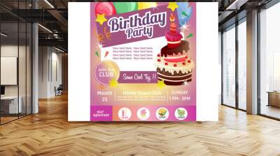 birthday party poster with cake balloon decoration Wall mural