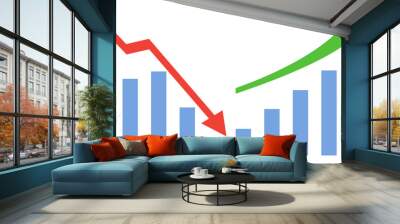 Business down and up chart with negative and positive arrow and blue bars. Vector illustration Wall mural