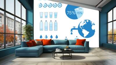 Water infographic set. Water filling, charts, bottles and related items. Vector illustration Wall mural