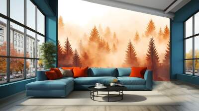 A watercolor illustration of trees in autumn colors, set against an abstract background Wall mural