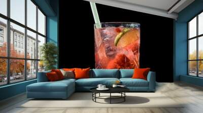 Refreshing cold cherry alcohol drink on the black background. Wall mural