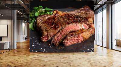 sliced medium rare bone in rib eye steak  Wall mural