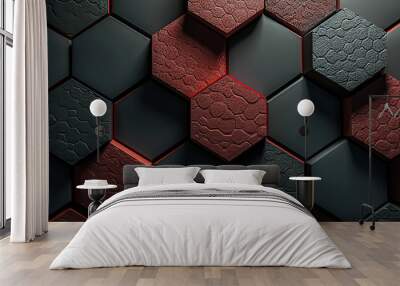 A black and red hexagons background with the word hexagons on it
 Wall mural