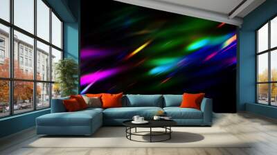 Colorful glow sparks of light texture. Orange red rays on dark blue abstract layer black background .Crystal flare abstract effect. Holographic sunlight reflection wallpaper, colorful glare bokeh. Wall mural