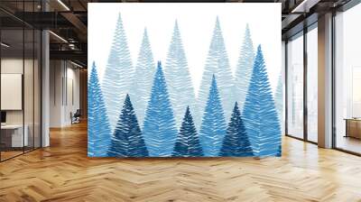 Abstract Christmas trees - transparent background. Panoramic banner. PNG illustration Wall mural