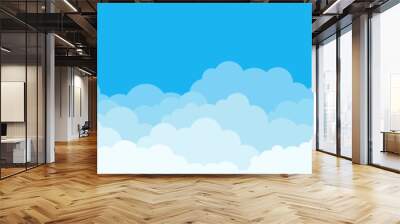 Cartoon clouds on blue background. Design of a sky concept. Vector illustration Wall mural