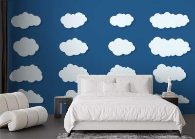 Collection of paper cut cloud icons. Vector illustration Wall mural