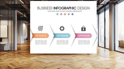 Colourful timeline infographic with 3 options. Flowchart. Vector Wall mural