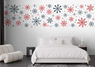 Empty Christmas greeting card with hand drawn snowflakes. Winter background. Vector Wall mural