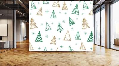 Golden Christmas trees - isolated. Banner. PNG illustration Wall mural