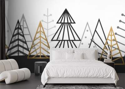 Golden Christmas trees - transparent background. PNG graphic Wall mural