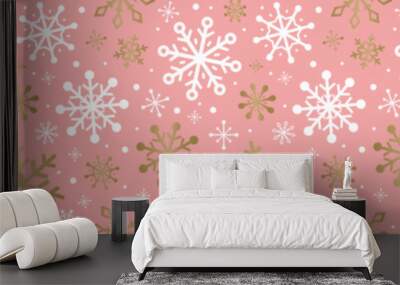 Seamless pattern with abstract snowflakes. Christmas wallpaper design. Banner. Vector illustration Wall mural