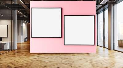 Two empty picture frames on pink wall. Mockup with copyspace Wall mural