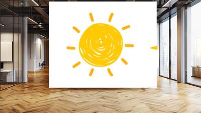 Yellow hand drawn sun icons on white background. Summer element set. Vector illustration Wall mural