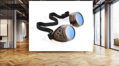 Vintage brass or copper welder's goggles with blue glasses isolated on white background Wall mural