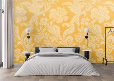 French golden tapestry wall texture, baroque background, luxury banner with floral pattern Wall mural