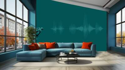 Studio microphone with waveform on green background, podcasting or voice recording banner with copy space Wall mural