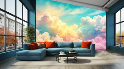 rainbow cloud background with pastel colored Wall mural