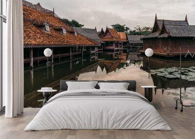 Asian floating market, and typical village on the water Wall mural