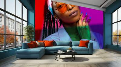 Beautiful afro woman with pigtails and stylish clothes Wall mural